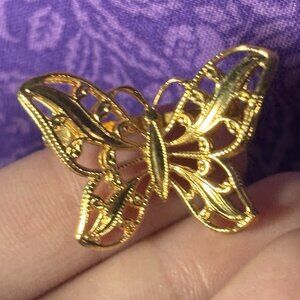 VTG Napier Gold Tone Filigree Multi Layered Butterfly Brooch C9 jewelry